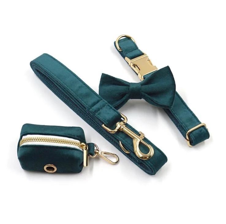 Pet Supplies New Arrive Pure Green Velvet Dog Harness Collar