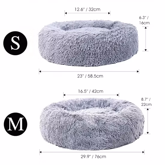 Long Faux Fur Fabric Dog Bed Comfortable Donut Round Dog Bed Super Soft Washable Pet Cushion Bed