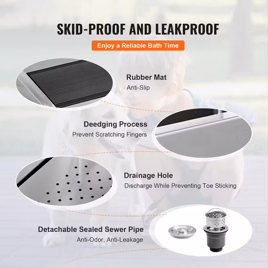 Vasca da bagno per cani con vasca per toelettatura animali domestici in acciaio inossidabile