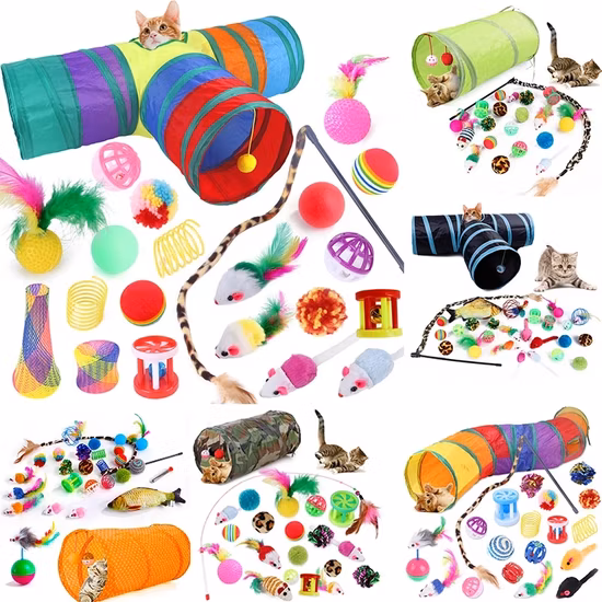 Giocattoli per animali domestici per gatti Palline a forma di topo Gatto pieghevole per gattini Gioca a tunnel Divertente bastone per gatti Forniture per mouse Simulazione Accessori per gatti di pesce
